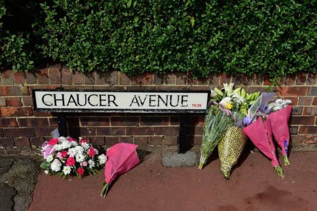 Flowers at the scene in Chaucer Avenue, Hartlepool.