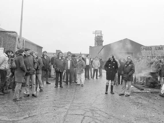 Miners picket Easington Pit on March 12, 1984.