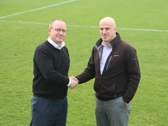 Pools Chief Executive Mark Maguire and Stagecoach Managing Director Steve Walker. Picture: Hartlepool United.