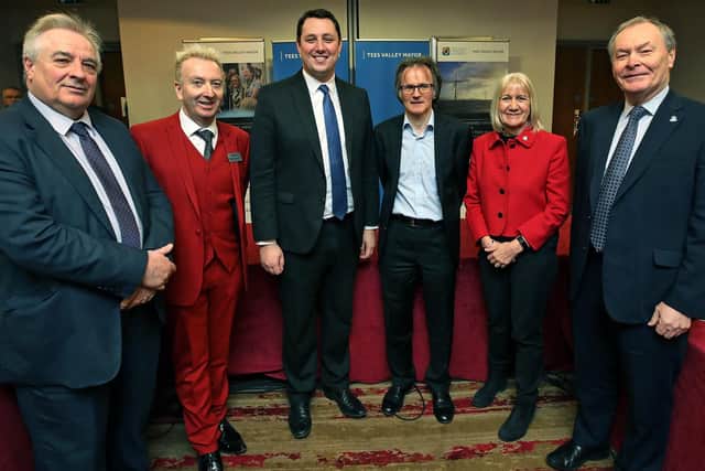 The Tees Valley Mayor and five Local Authority Leaders following the meeting. From left, Coun Bob Cook, Coun Christopher Akers-Belcher, Tees Valley Mayor Ben Houchen, Coun Stephen Harker, Coun Sue Jeffrey and Middlesbrough Mayor Dave Budd.