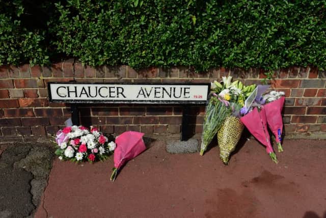 Hartlepool murder scene flowers, Oxford Road/Chaucer Avenue.