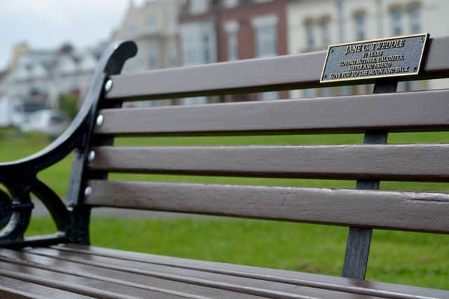 The Jane Tweddle memorial bench located in Seaton Carew. Picture by FRANK REID