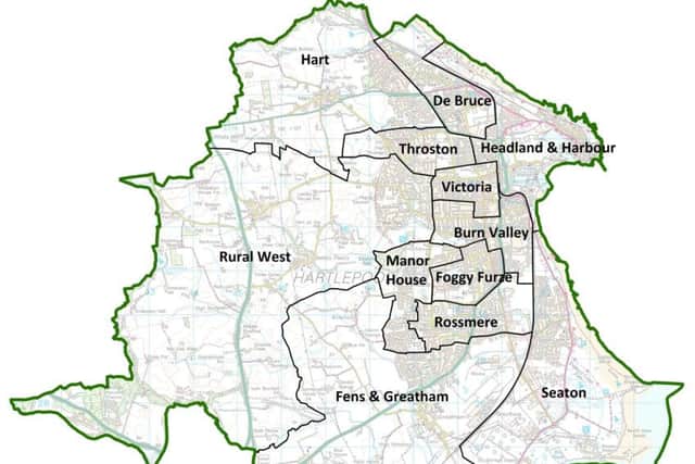 The  Local Government  Boundary Commission for England's new ward boundaries for Hartlepool.