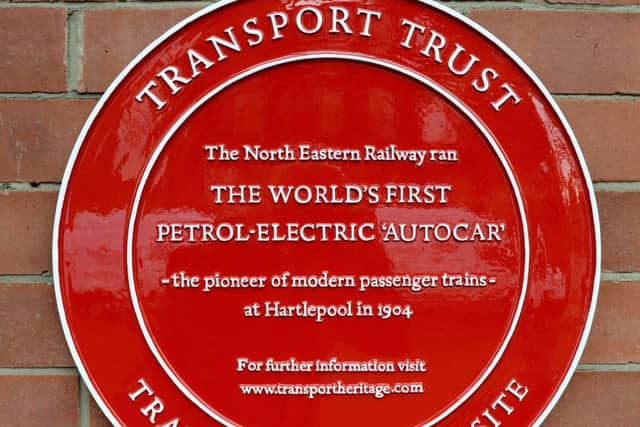 The Red Wheels plaques recognising Hartlepool's introduction of the Autocar.