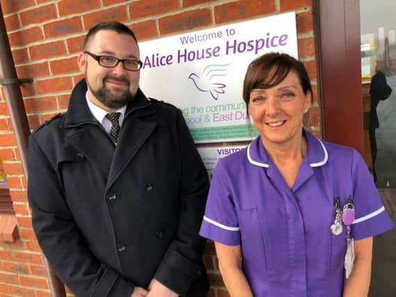 Daniel Laughton from Co-op Funeralcare and Alice House Hospice healthcare assistant Amanda Roberts.