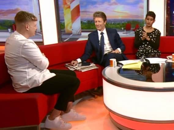 Michael on the sofa with Charlie Stayt and Naga Munchetty