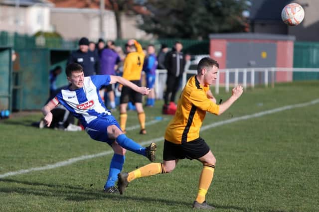 Hartlepool FC (blue and white) v Annfield Plain (yellow) Wearside League action. Picture by Tom Banks.