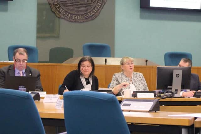 Councillor Brenda Loynes speaking as Chair of Audit and Governance Committee (second from right)