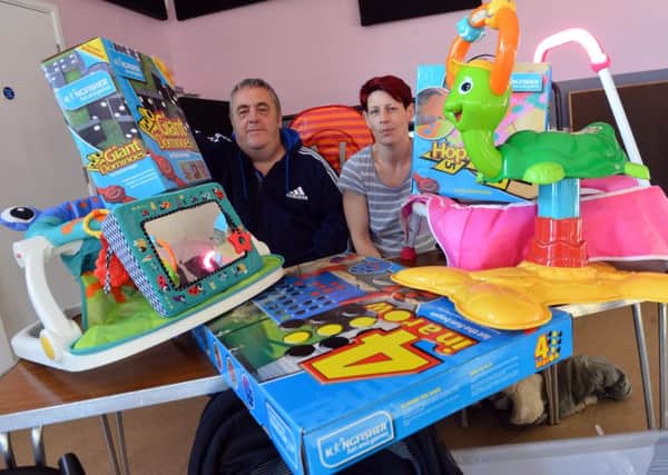 Burbank Community Centre manager Ian Cawley and Jaime Horton with some of the items for the new Hartlepool Baby Bank.