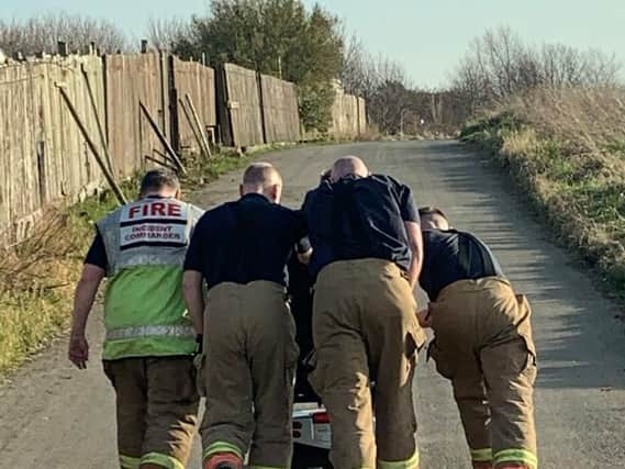 County Durham & Darlington Fire & Rescue Service came to a man's aid when he became stuck on Blackhall beach on Friday.
Image by County Durham & Darlington Fire & Rescue Service.