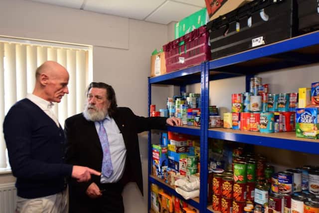Actor Ricky Tomlinson (right)  opening the new food bank extension at Community House, Yoden Road, Peterlee, on Saturday, pictured wirh CEO aEst Durham Trust Malcolm Fallow.