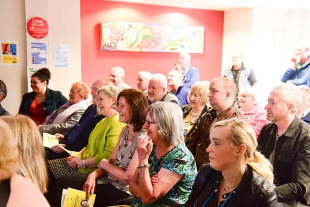 Audience listening to actor Ricky Tomlinson at the opening the new food bank extension at Community House, Yoden Road, Peterlee, on Saturday.