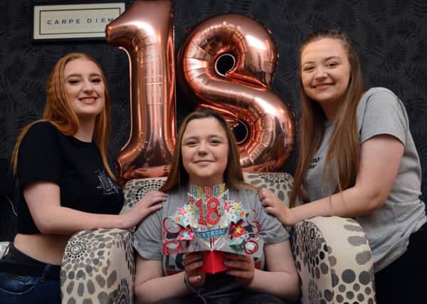 Transplant patient Alice Skinner celebrates her 18th birthday with best friends from left Abi Hall and Rachael Atherton