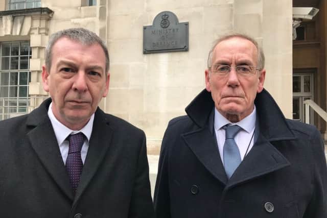 Hartlepool MP Mike Hill and Richie Lee, dad of missing Katrice, outside the Ministry of Defence.