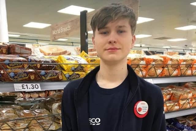 Student Kyle Shave doing a work placement at Tesco.