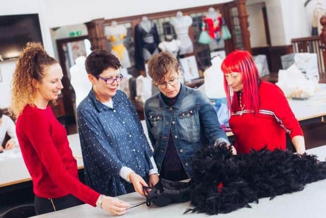 From left, Fiona Harrington with Dr Carol Harris, Karen Peacock and Alison Hudson from the School's Fashion with Body Contour degree programme, Picture credit: The Northern School of Art, Russ Norman.