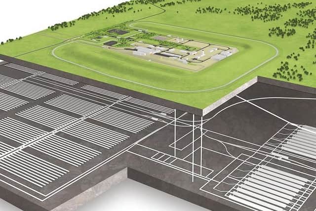 An artist's impression of what a Geological Disposal Facility (GDF) could look like above and below ground.
