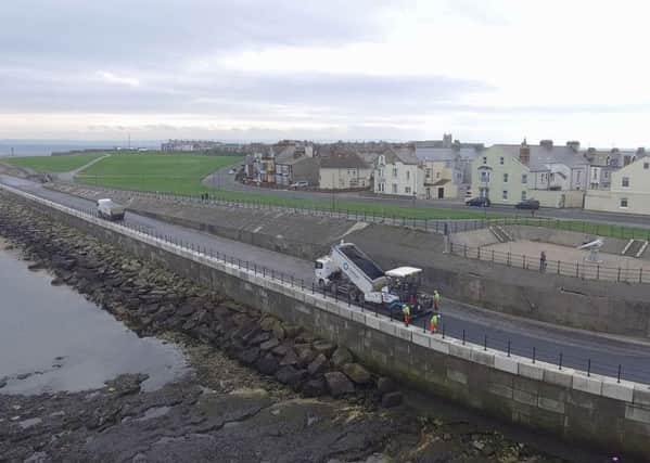 Work to improve the sea wall off Marine Drive on the Headland.