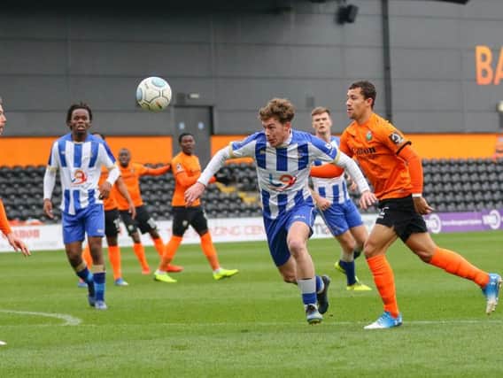 Luke James in action during Pools' 0-0 draw at Barnet on Saturday.