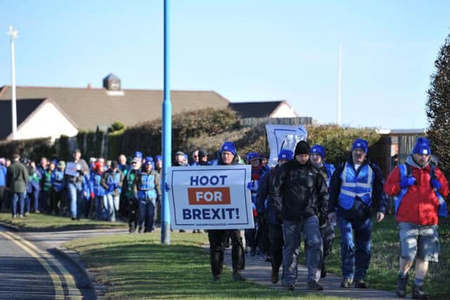 Marchers leave Hartlepool on the way to Middlesbrough.