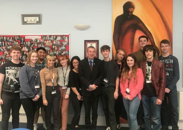 Mike Hill, MP, with Year 12 students from English Martyrs School and Sixth Form College.
