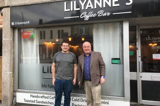 Trevor Sherwood (left) of LilyAnne's coffee bar in Victoria Road which has pledged £500 to the Heugh battery sponsored walk.