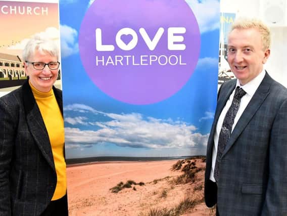 Hartlepool Borough Council chief executive Gill Alexander and council leader Coun Christopher Akers-Belcher at the launch of the Love Hartlepool campaign.
