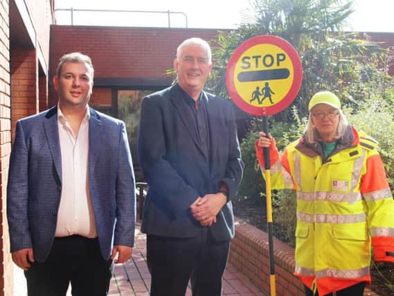 From left, Councillor Stephen Akers-Belcher,chair of Hartlepool Borough Councils Neighbourhood Services Committee,Councillor Kevin Cranney, deputy leader of Hartlepool Borough Council and School Crossing Patrol Warden Anne Devlin.