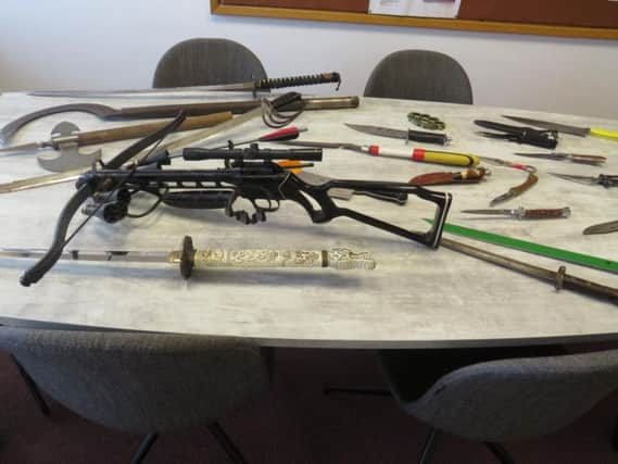 Some of the weapons handed in  including Samurai swords, a crossbow, meat cleaver, hunting knives and knives which people have made their own modifications to.