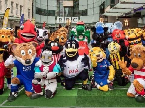 H'Angus (far right) with other football club mascots outside the BBC's London studios.