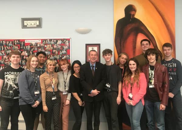 Mike Hill MP with Year 12 students from English Martyrs School and Sixth Form College who he spoke with about knife crime and other issues.