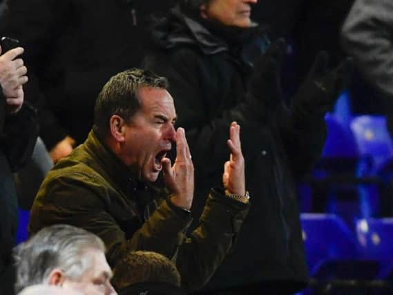 Jeff Stelling in the Pools away end last season, prior to Raj Singh's takeover of the club.