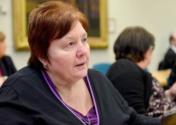 Councillor Sandra Belcher during a meeting held in the Civic Centre, Hartlepool.
