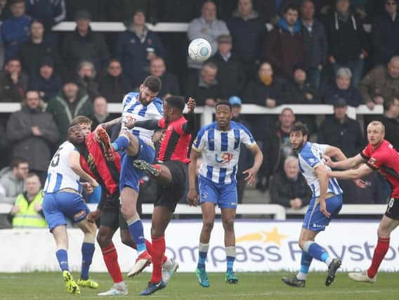 Pools players in action in the defeat to Solihull at the Super 6 Stadium (Shutterpress).
