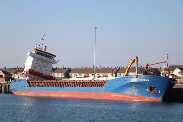 A photo by Stan Laundon showing the cargo ship Tango Sol on Friday.