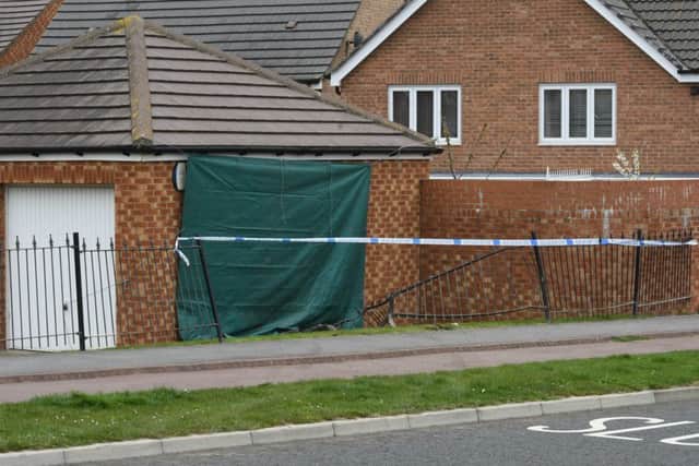 Vehicle crashed into garage in Thistle Close, off Merlin Way, Hartlepool. Damage to the property.