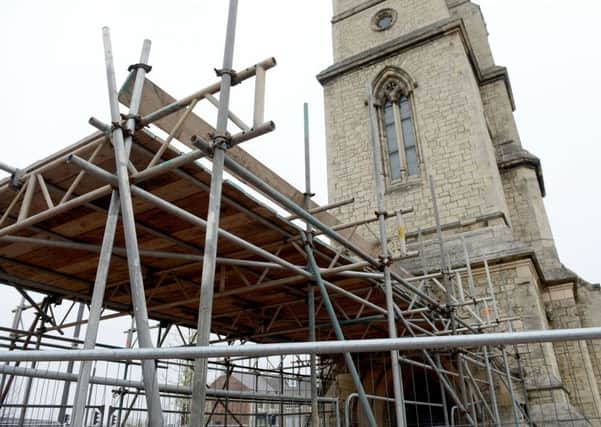Scaffolding around the entrance to Christ Church, Hartlepool. Picture by FRANK REID