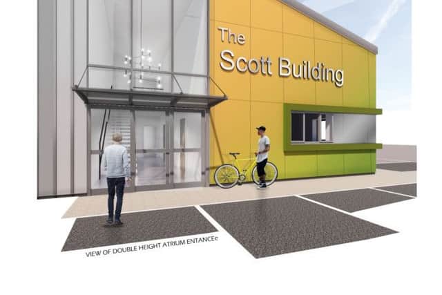 Artists impression for 'The Scott Building' which is next door and has also been given planning approval, which features teaching and workshop space for film and television students.