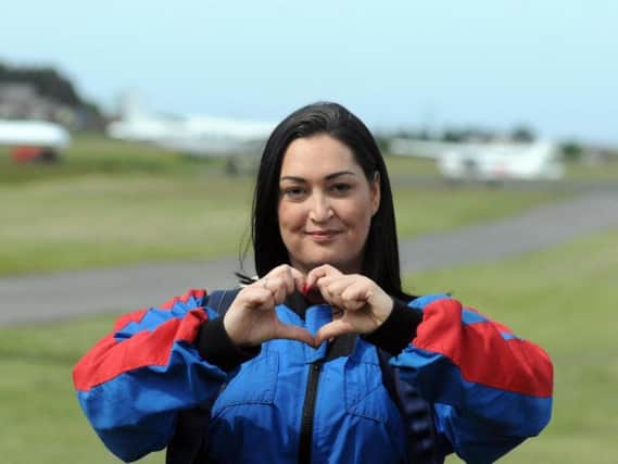 Gemma Lowery taking on a sponsored skydive to mark Bradley's birthday last year.
