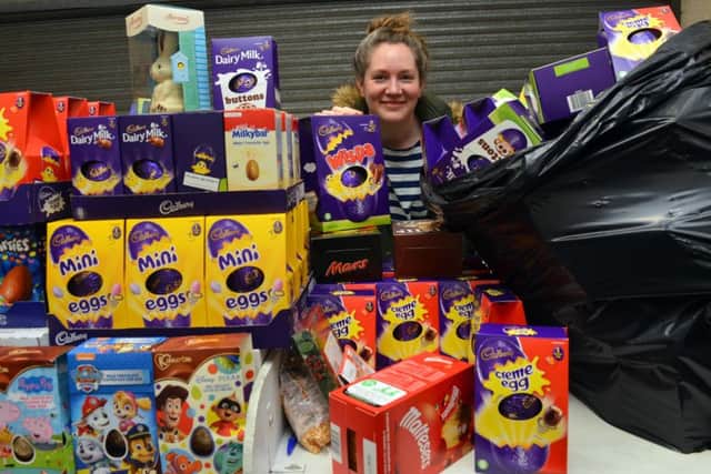 Hartlepool Foodbank receive hundreds of Easter eggs. Co-ordinator Abi Knowles