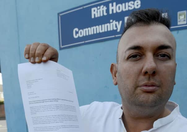 Hartlepool Borough Councillor Stephen Akers Belcher with his Labour Party letter. Picture by FRANK REID