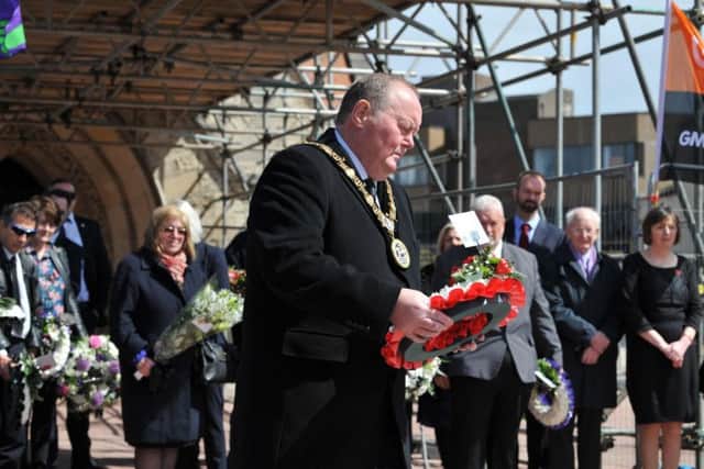 Hartlepool Ceremonial Mayor Councillor Allan Barclay lays a wreath.