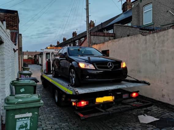 The black Mercedes vehicle seized by police in Seaton Carew last night.