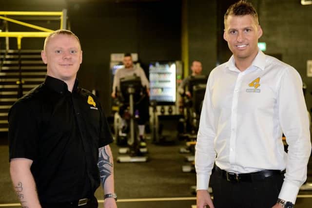 Adam Sowerby (left) with Chris Richardson inside Xercise4less. Picture by Frank Reid.