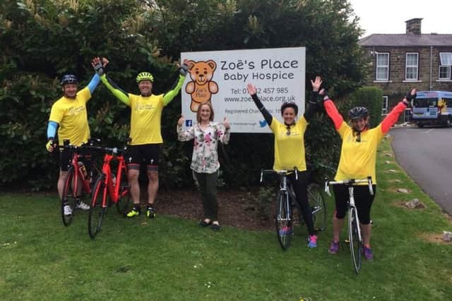 The Boots cyclists end their challenge at Zoe's Place baby hospice.