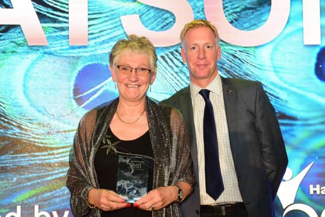 Sue Watson receives her Role Model of the Year trophy at the 2018 Best of Hartlepool Awards.