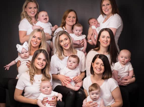 (L-R back row) Fiona Catterson, Dental Therapist and Rohan, Chantelle Arbon, Receptionist and Lily, Coral Pape, Communications Manager and Hugo
(L-R Middle row) Lucy Templeman, Dental Nurse and her daughter, Matilda, Donna Sharp, Dental Therapist and Wilfred, Rachel Fenwick, Dental Nurse and baby Sienna.
(L-R front row) Jen Mallon, Dental Therapist and baby Gabriel and Megan Davies and her son, Jesse.
Photo credit: Gary Walsh Photography