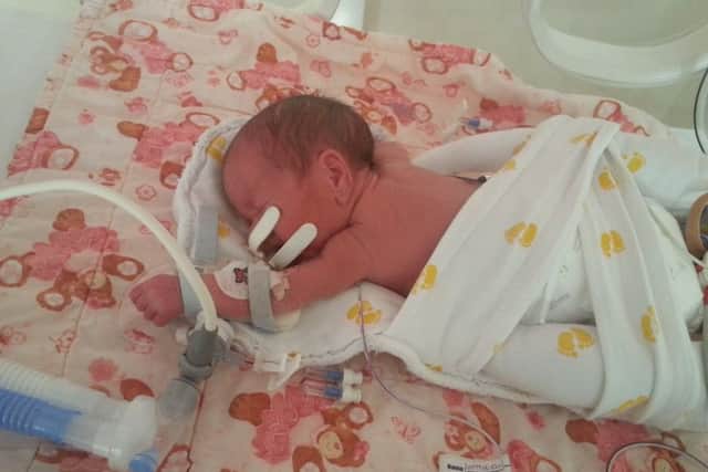 Dottie O'Keefe in hospital as a baby