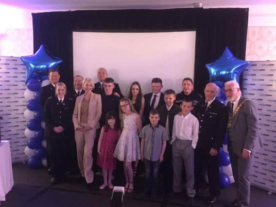 A selection of the winners pictured with members of Durham Constabulary, Peterlee Town Council and Heather Mills.