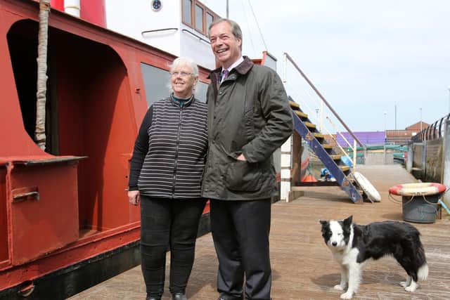 Mr Farage poses for a picture in Hartlepool.